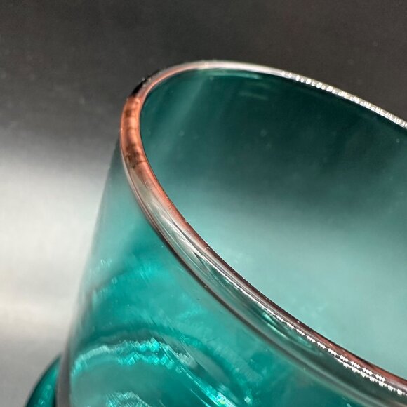 Vintage Hand Blown Teal Glass Vase Candle Holder Cadmium Glow Handmade Art Green - Picture 8 of 11